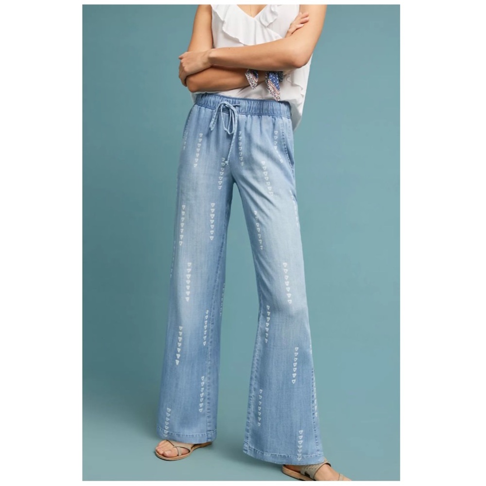 Anthropologie Cloth & Stone Chambray Wide-Leg Split Hem Pull-On Pants Size Small - Picture 16 of 16